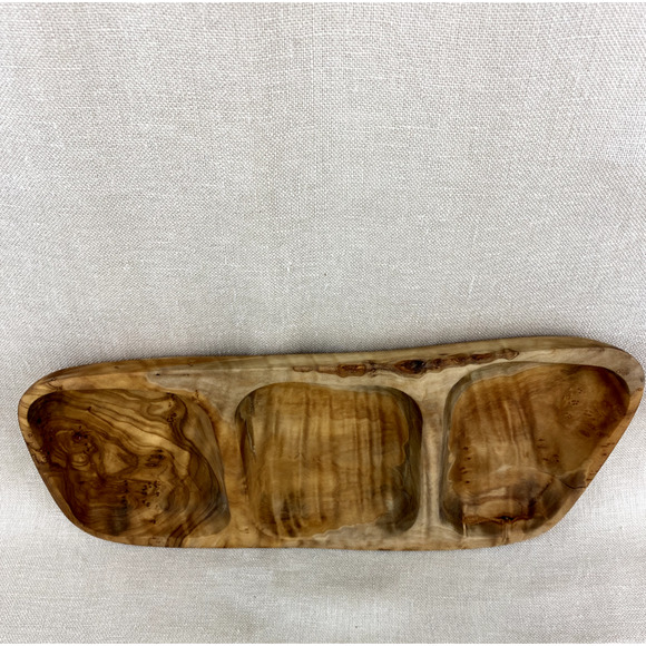 Handmade Olive Wood Serving Tray with 3 Compartments - Picture 3 of 6